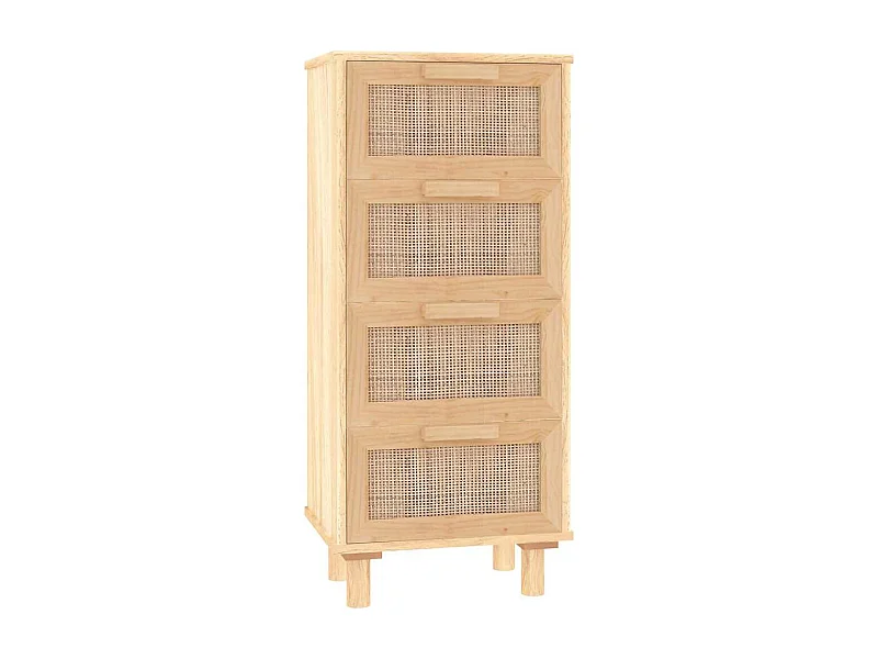 Credenza cassettiera armadio contenitore organizer cucina soggiorno soggiorno 40 x 30 x 90 cm legno di pino massiccio e rattan naturale marrone 02_0035717