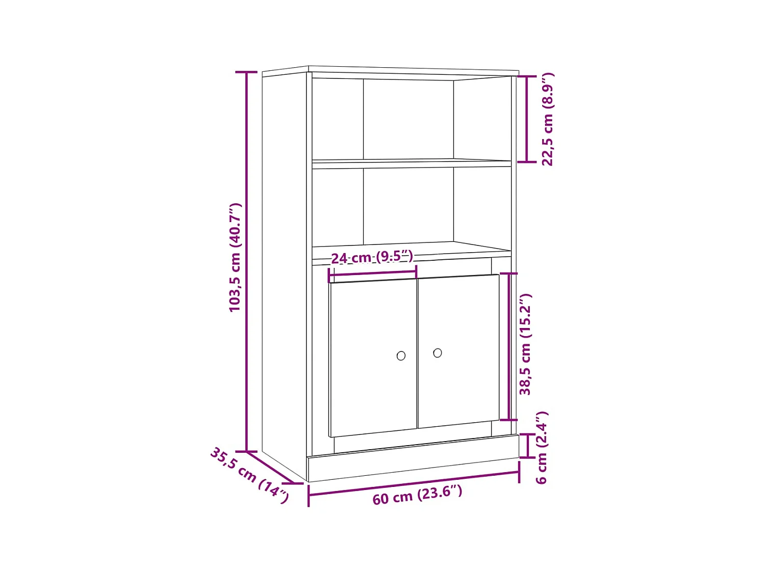 Credenza buffet cassettiera mobile contenitore organizer cucina soggiorno soggiorno alto artigianato 60 x 35,5 x 103,5 cm derivati ​​del legno marrone 02_0033163