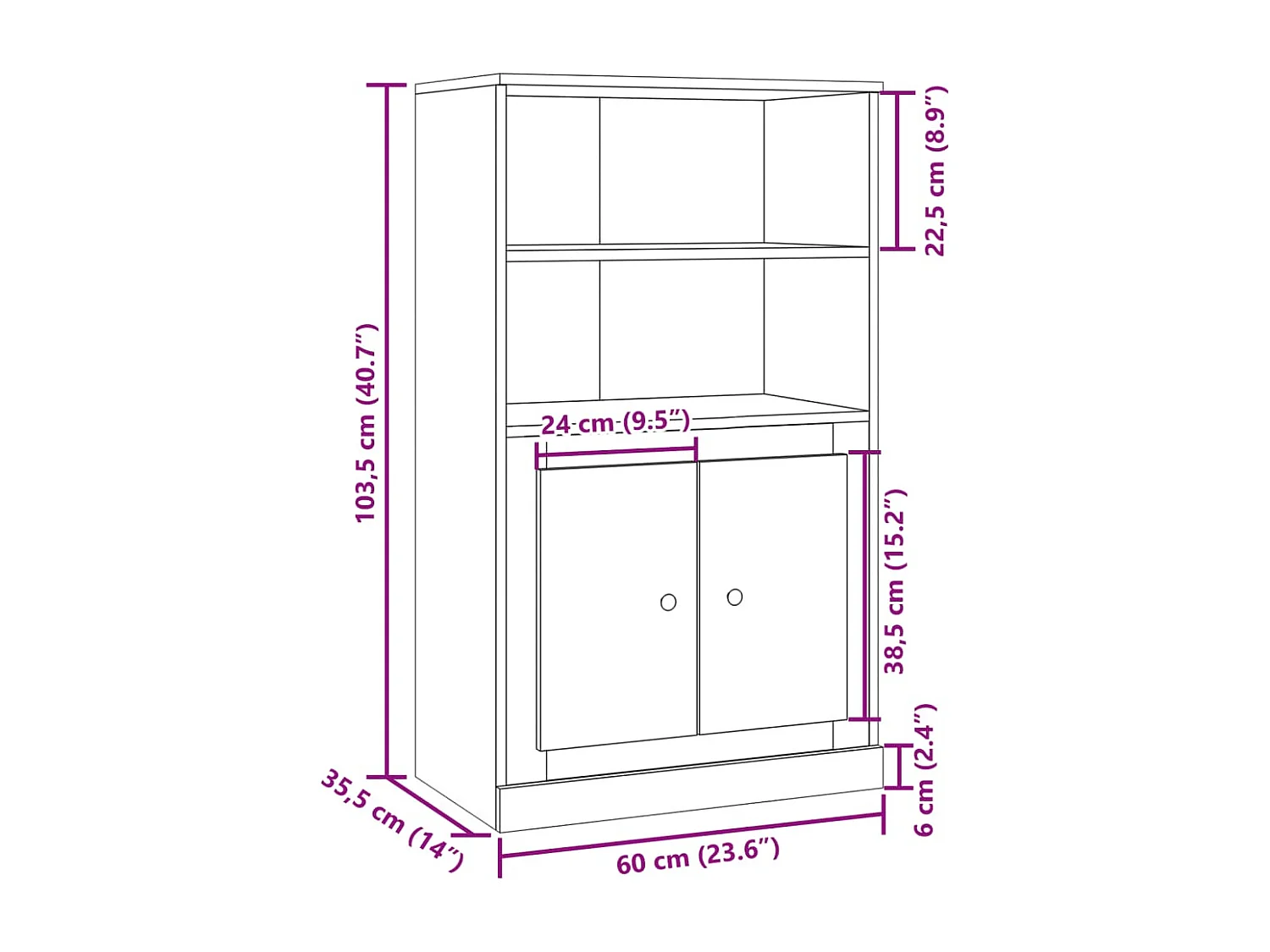 Aparador cômoda armário unidade de armazenamento organizador cozinha sala de estar alto acabamento 60 x 35,5 x 103,5 cm madeira trabalhada marrom 02_0033163