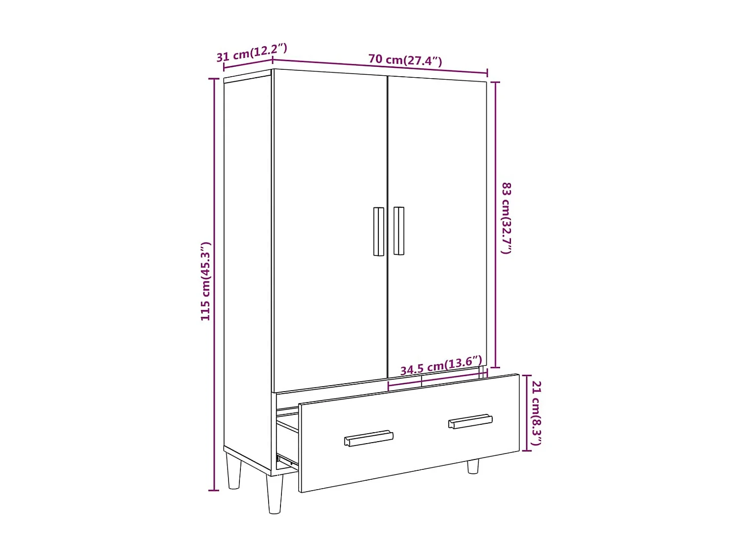 Aparador cômoda armário armário organizador cozinha sala sala 70 x 31 x 115 cm madeira trabalhada branco 02_0030479