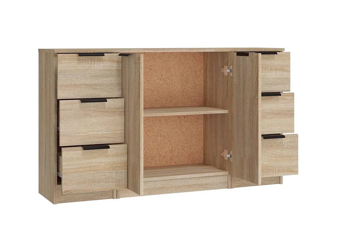 Credenza buffet cassettiera mobile contenitore organizer cucina soggiorno soggiorni 3 pz sonoma MDF marrone 02_0037107