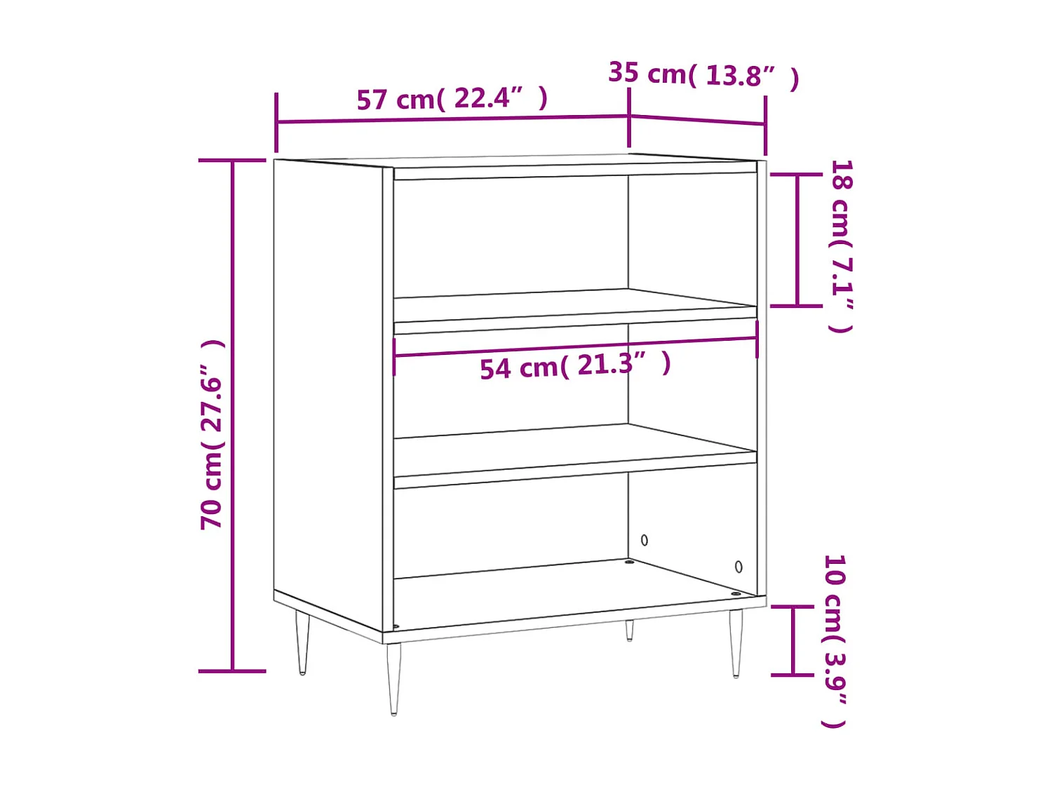 Buffet aparador cômoda armário unidade de armazenamento organizador cozinha sala de estar 57 x 35 x 70 cm madeira artificial branca 02_0030323
