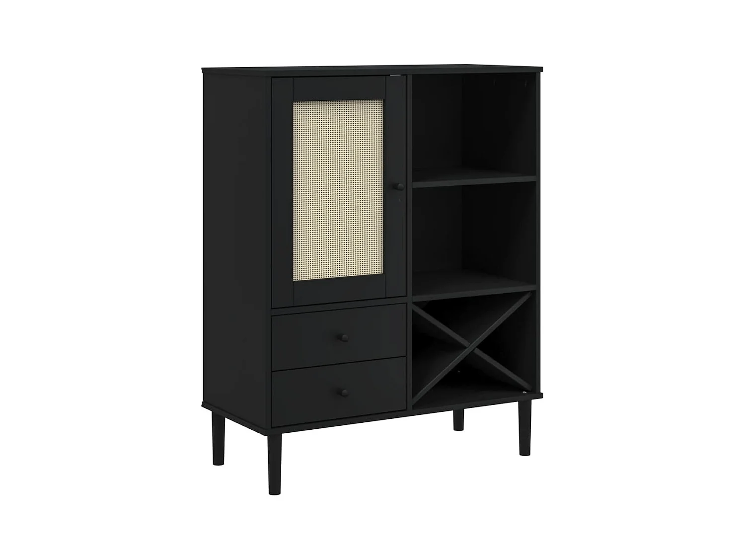 Aparador buffet cómoda mueble mueble de almacenaje organizador cocina salón salón aspecto ratán 90 x 40 x 112 cm madera maciza de pino negro 02_0036242