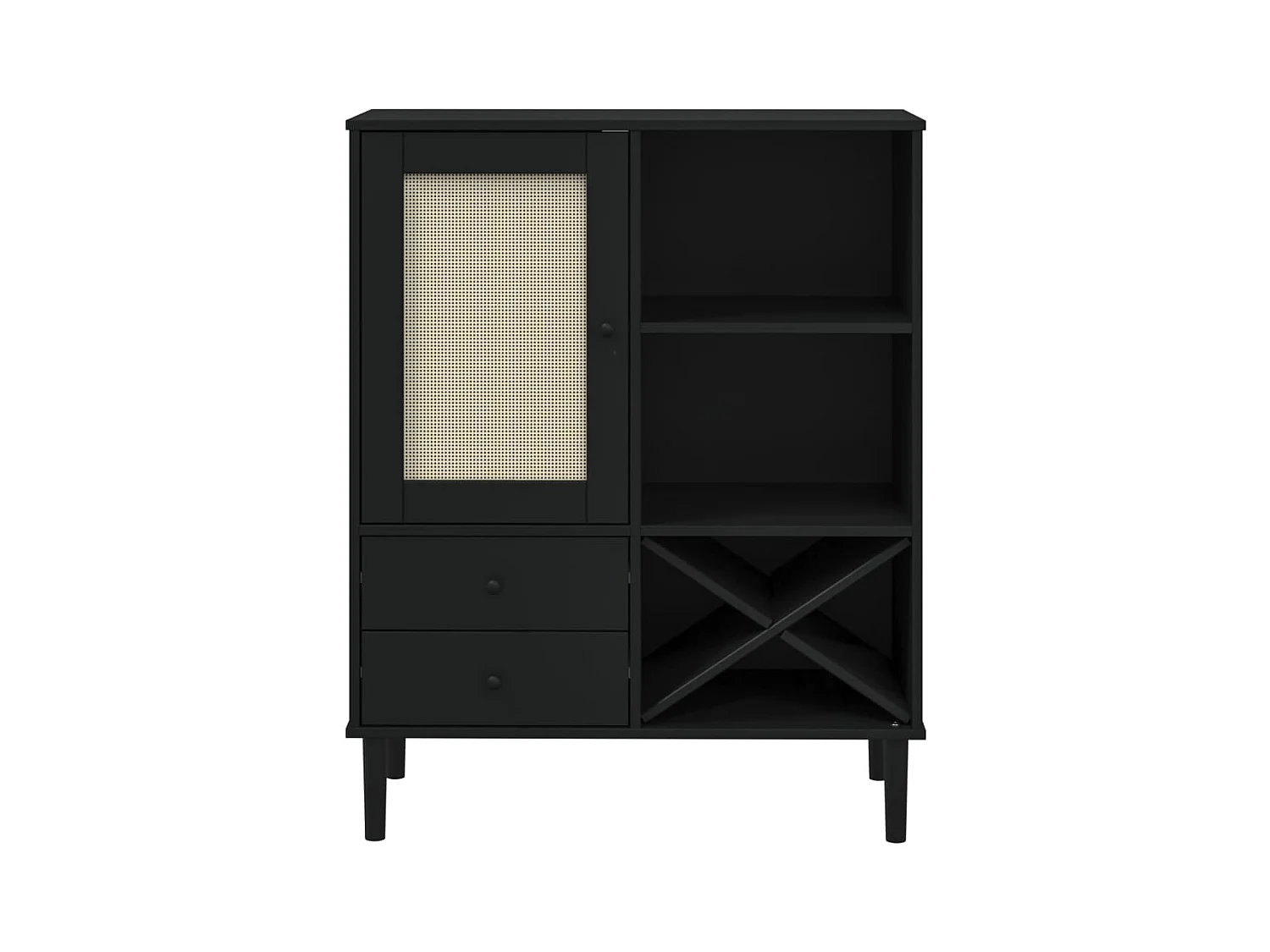 Aparador buffet cómoda mueble mueble de almacenaje organizador cocina salón salón aspecto ratán 90 x 40 x 112 cm madera maciza de pino negro 02_0036242