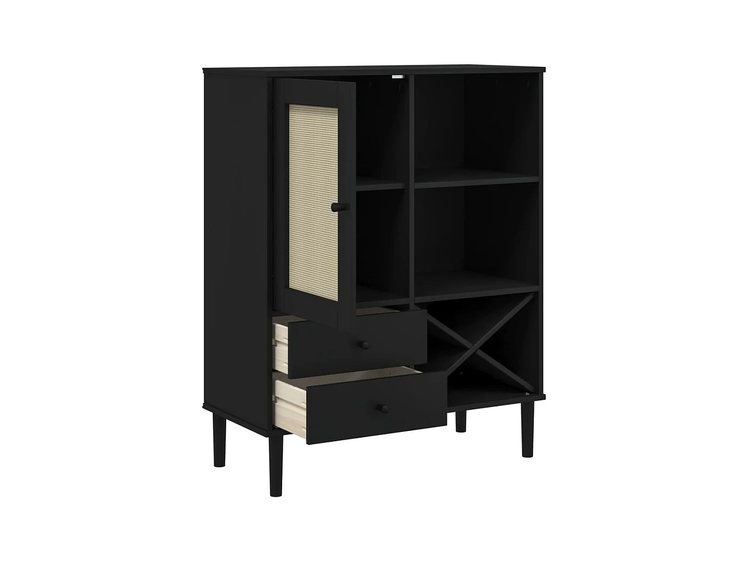 Aparador buffet cómoda mueble mueble de almacenaje organizador cocina salón salón aspecto ratán 90 x 40 x 112 cm madera maciza de pino negro 02_0036242