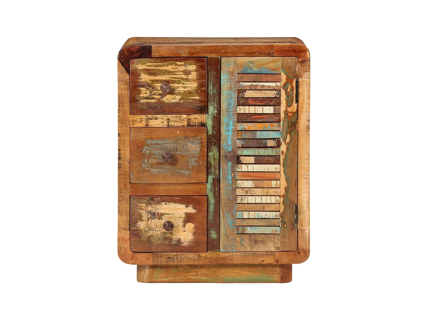 Credenza buffet cassettiera mobile contenitore organizer cucina soggiorno soggiorno con 3 cassetti 55 x 30 x 70 cm legno massello di recupero multicolore 02_0029736