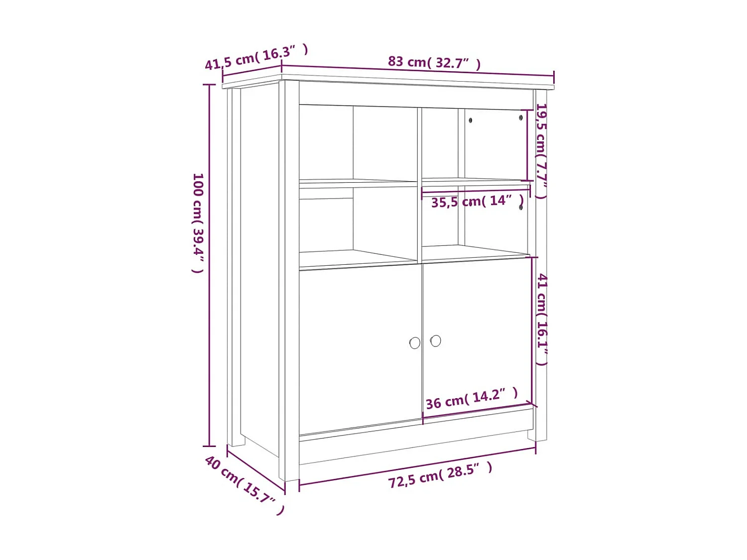 Aparador buffet cômoda armário organizador cozinha sala sala 83 x 41,5 x 100 cm madeira maciça de pinho marrom 02_0035766