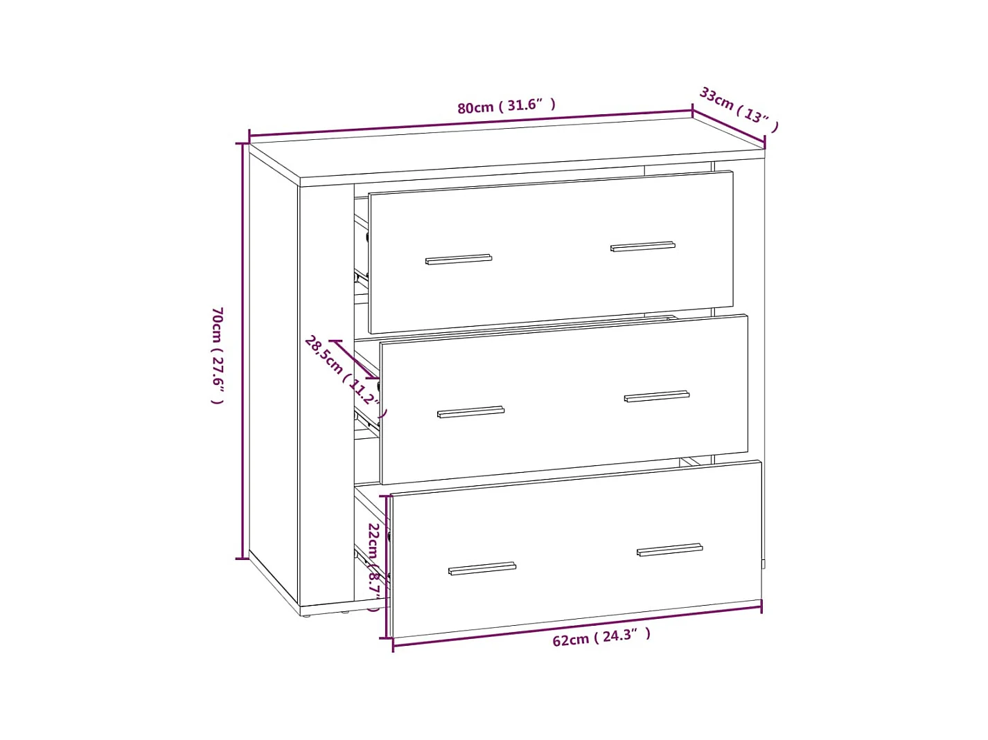 Aparador cómoda cómoda armario mueble organizador cocina salón salón Sonoma 80 x 33 x 70 cm madera contrachapada beige 02_0031717