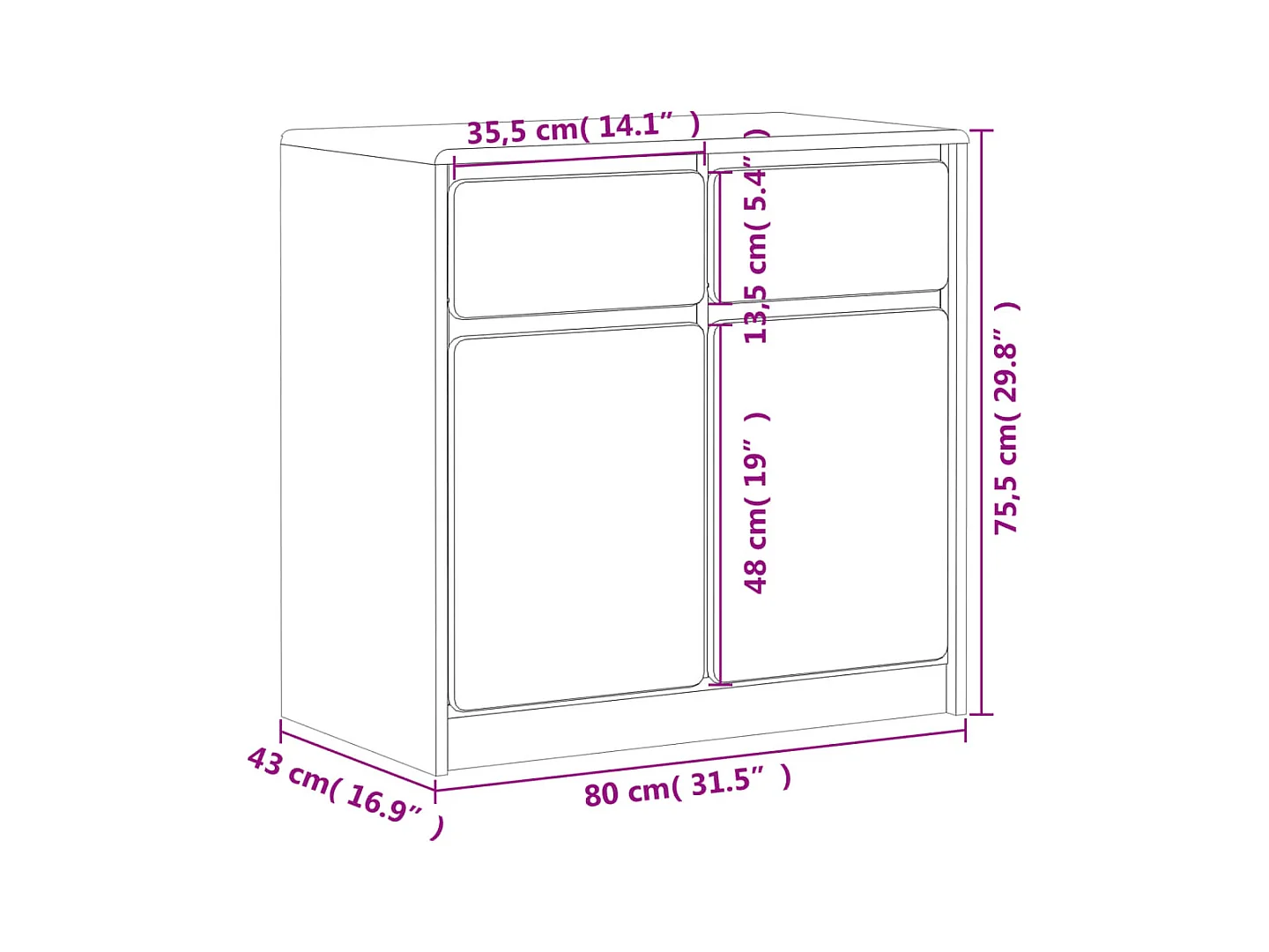 Aparador buffet cómoda mueble almacenaje organizador cocina salón salónAUDA 80 x 43 x 75,5 cm madera maciza de pino marrón 02_0036221