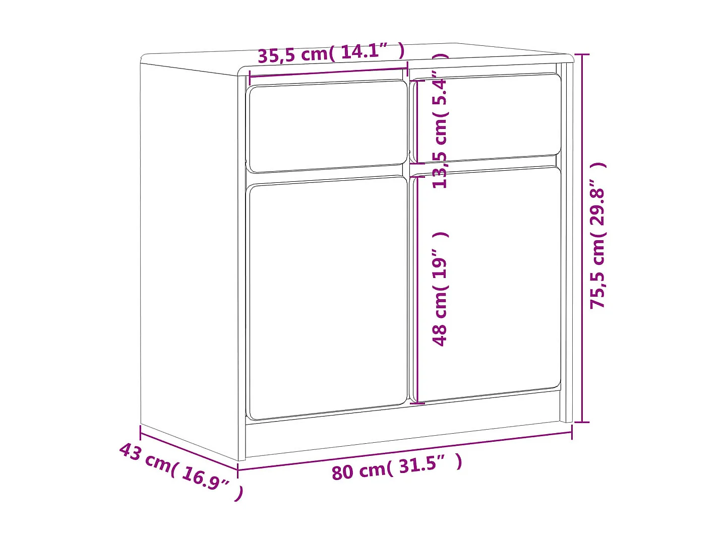 Credenza buffet cassettiera mobile contenitore organizer cucina soggiorno soggiorniAUDA 80 x 43 x 75,5 cm legno massello di pino marrone 02_0036221