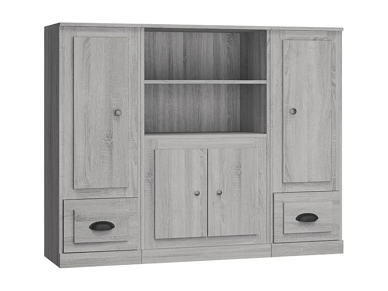 Credenza buffet cassettiera mobile contenitore organizer cucina soggiorno soggiorni 3 pz sonoma MDF grigio 02_0037177