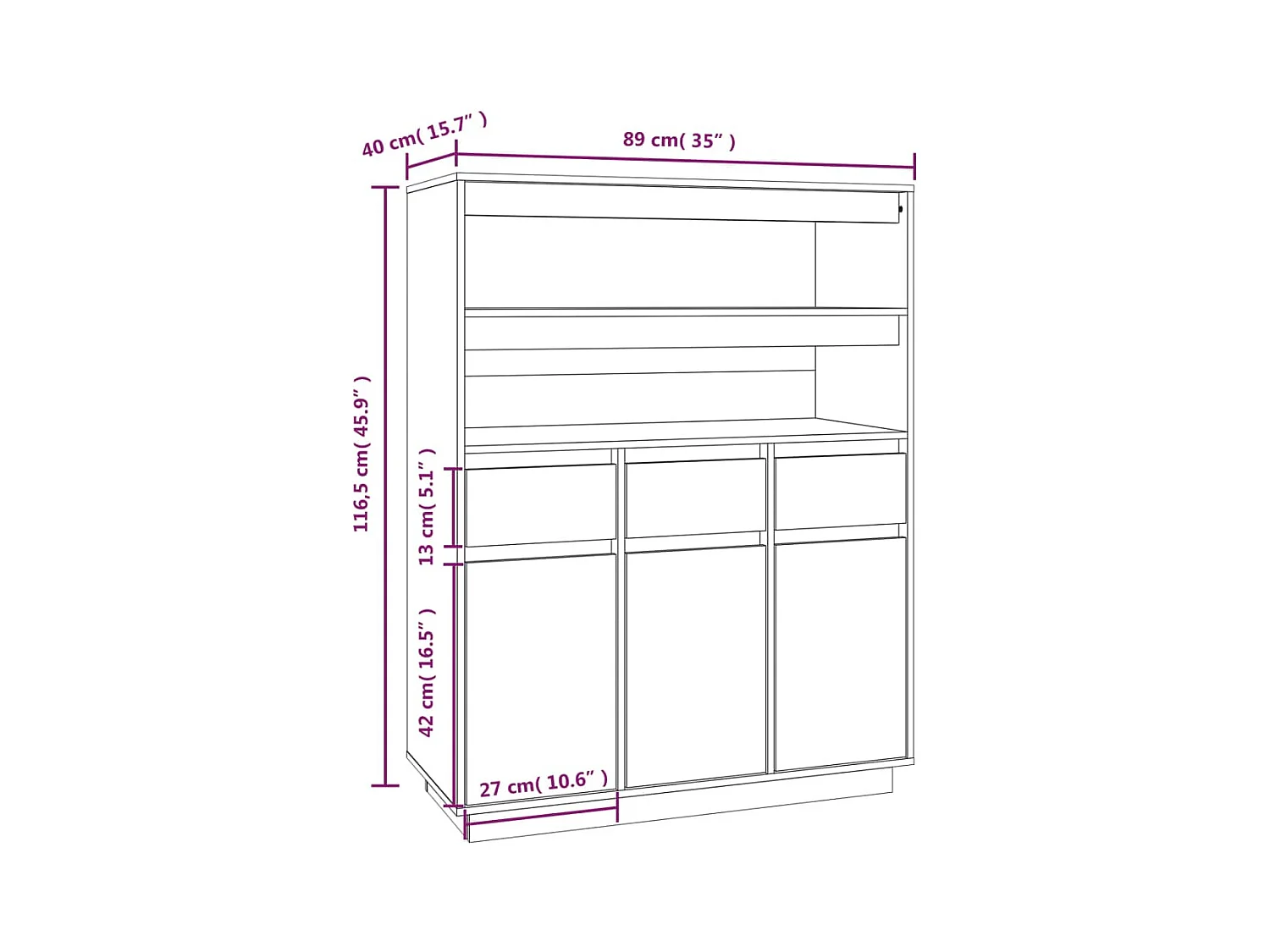 Credenza buffet cassettiera mobile contenitore organizer cucina soggiorno soggiorno alto 89 x 40 x 116,5 cm legno di pino massiccio marrone 02_0034760