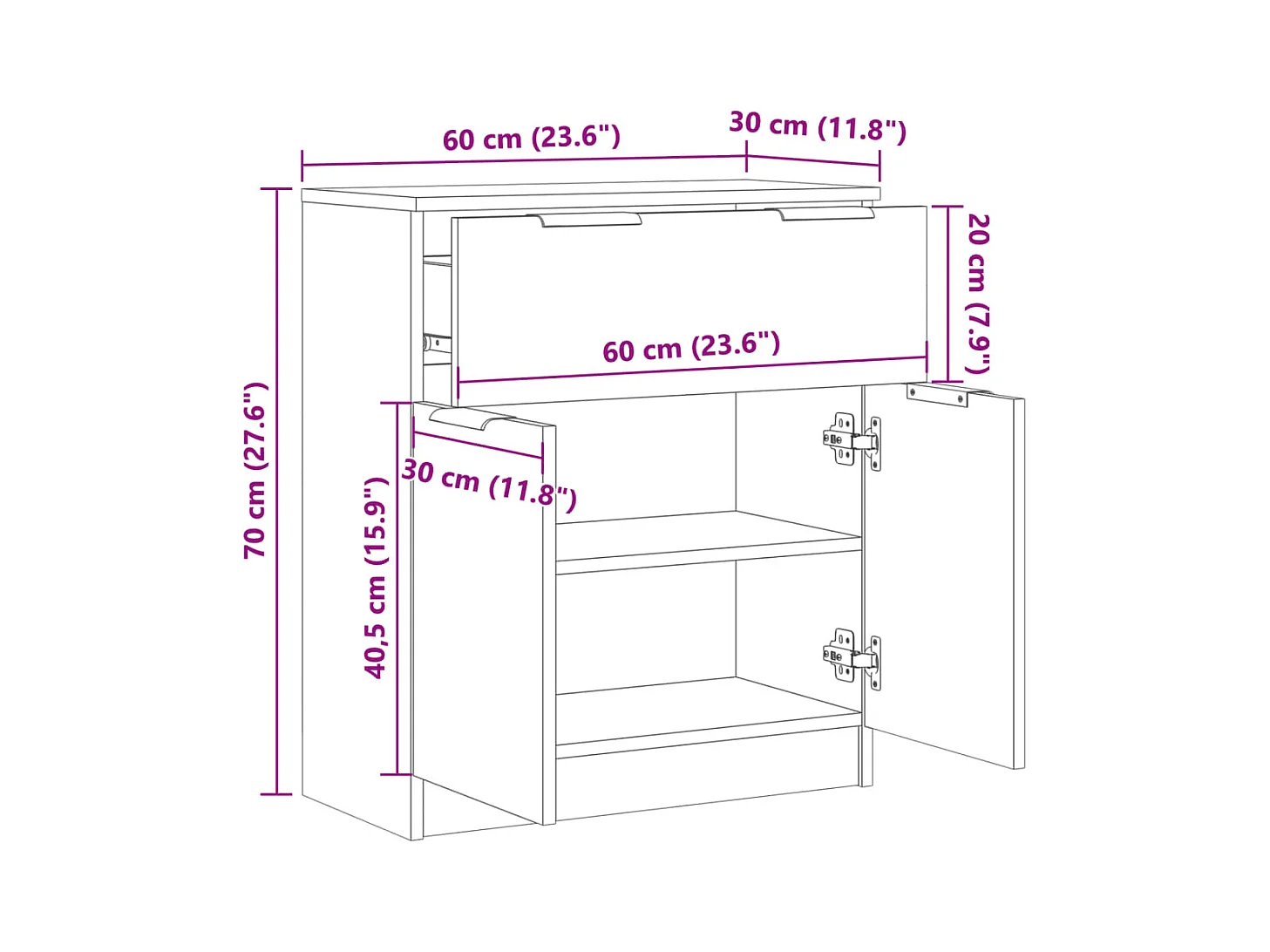Credenza cassettiera mobile contenitore organizer cucina soggiorno salotto legno vecchio 60 x 30 x 70 cm legno ingegnerizzato marrone 02_0036605