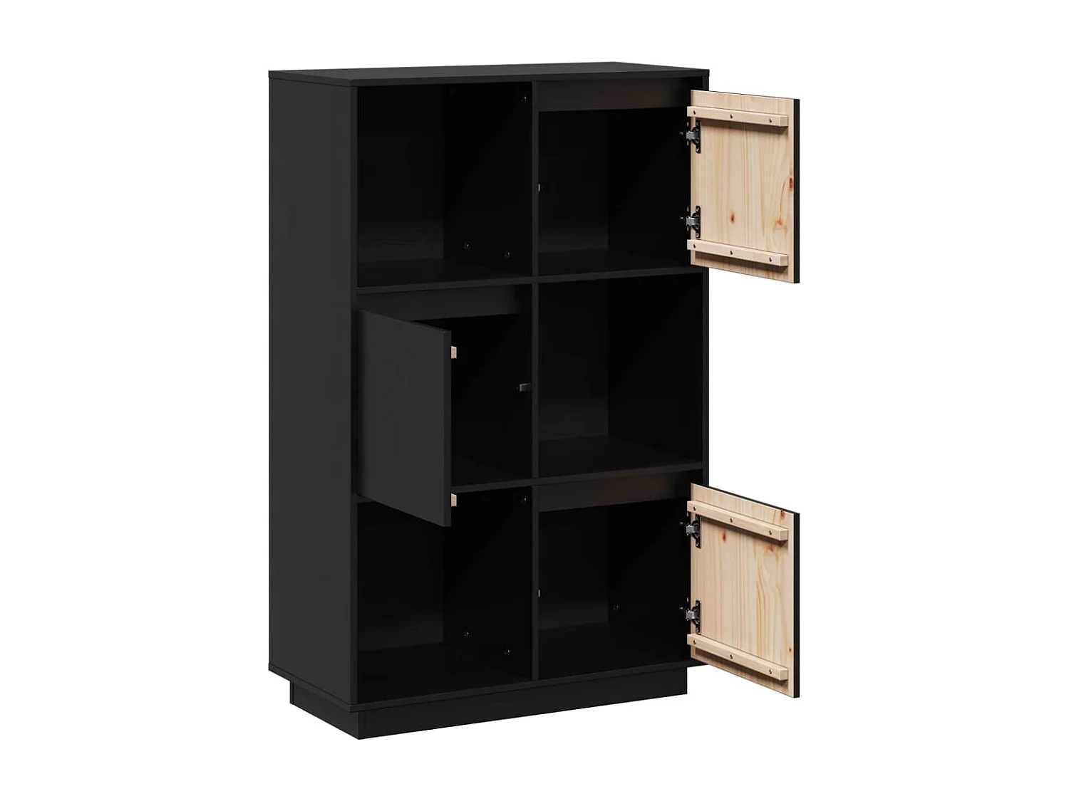 Buffet aparador cômoda armário organizador de unidade cozinha sala de estar 74 x 35 x 117 cm madeira maciça de pinho preto 02_0036118