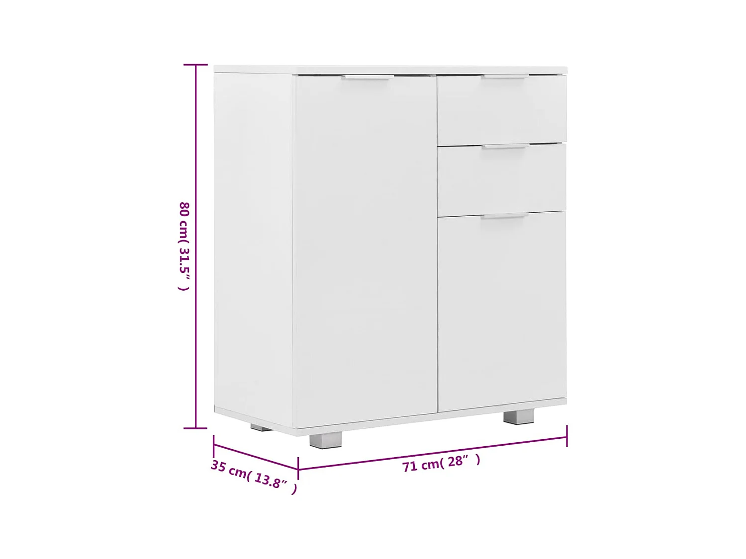 Credenza buffet cassettiera mobile contenitore organizer cucina soggiorno lucido 71 x 35 x 80 cm pannelli compositi bianco 02_0030767