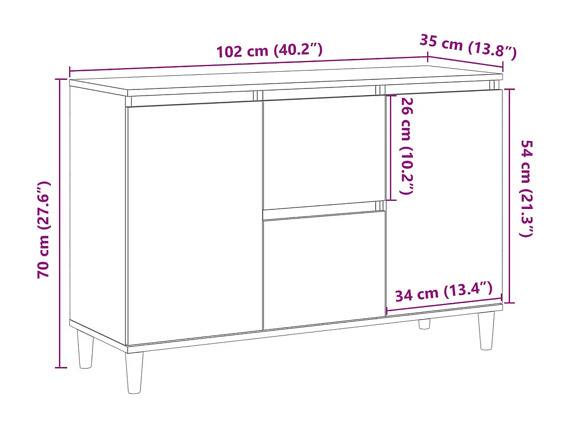 Buffet aparador cômoda armário unidade de armazenamento organizador cozinha sala sala madeira velha 102 x 35 x 70 cm madeira trabalhada marrom 02_0036597