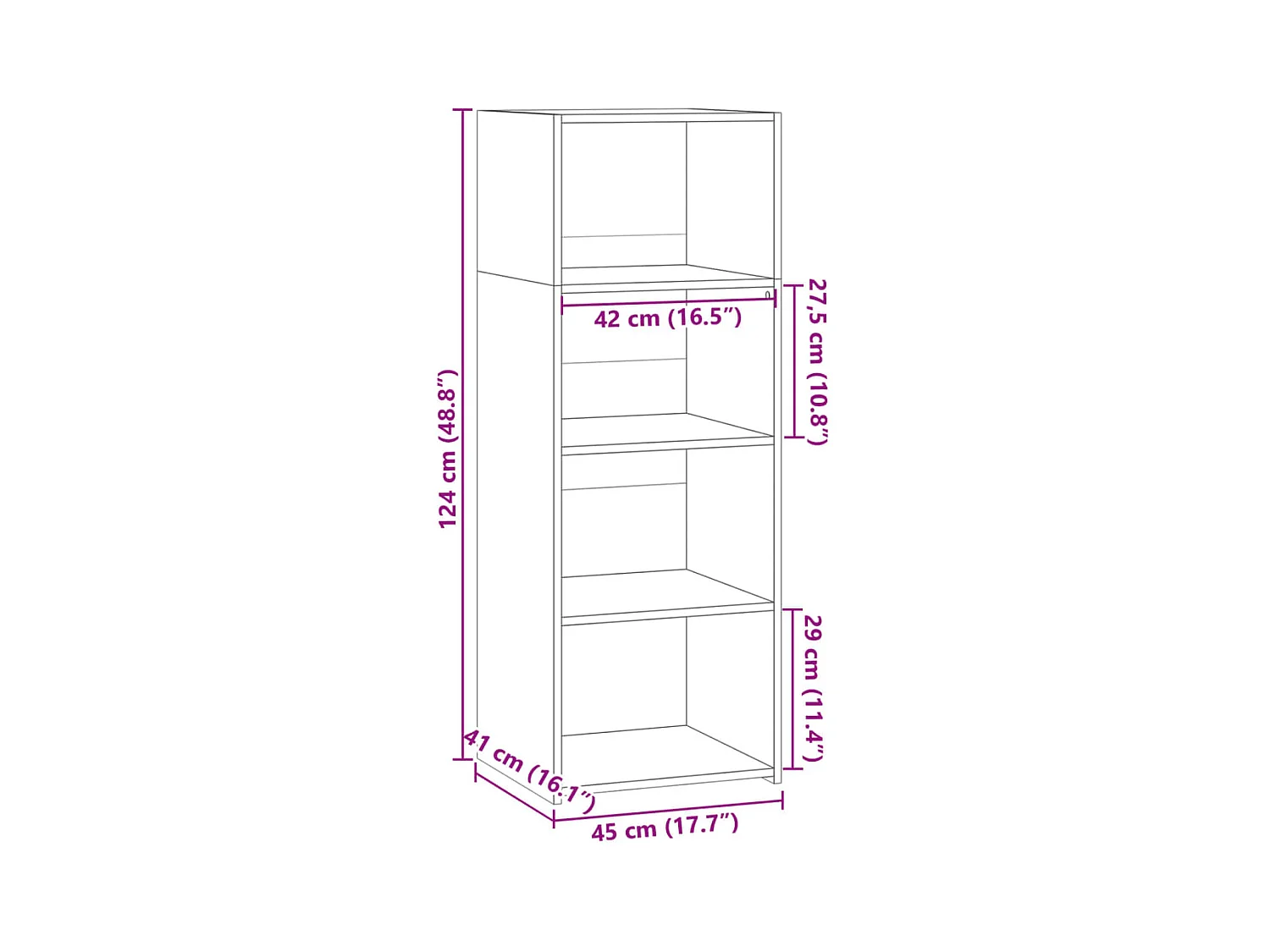 Aparador buffet cómoda armario mueble organizador cocina salón salón alto sonoma 45 x 41 x 124 cm madera contrachapada gris 02_0035365