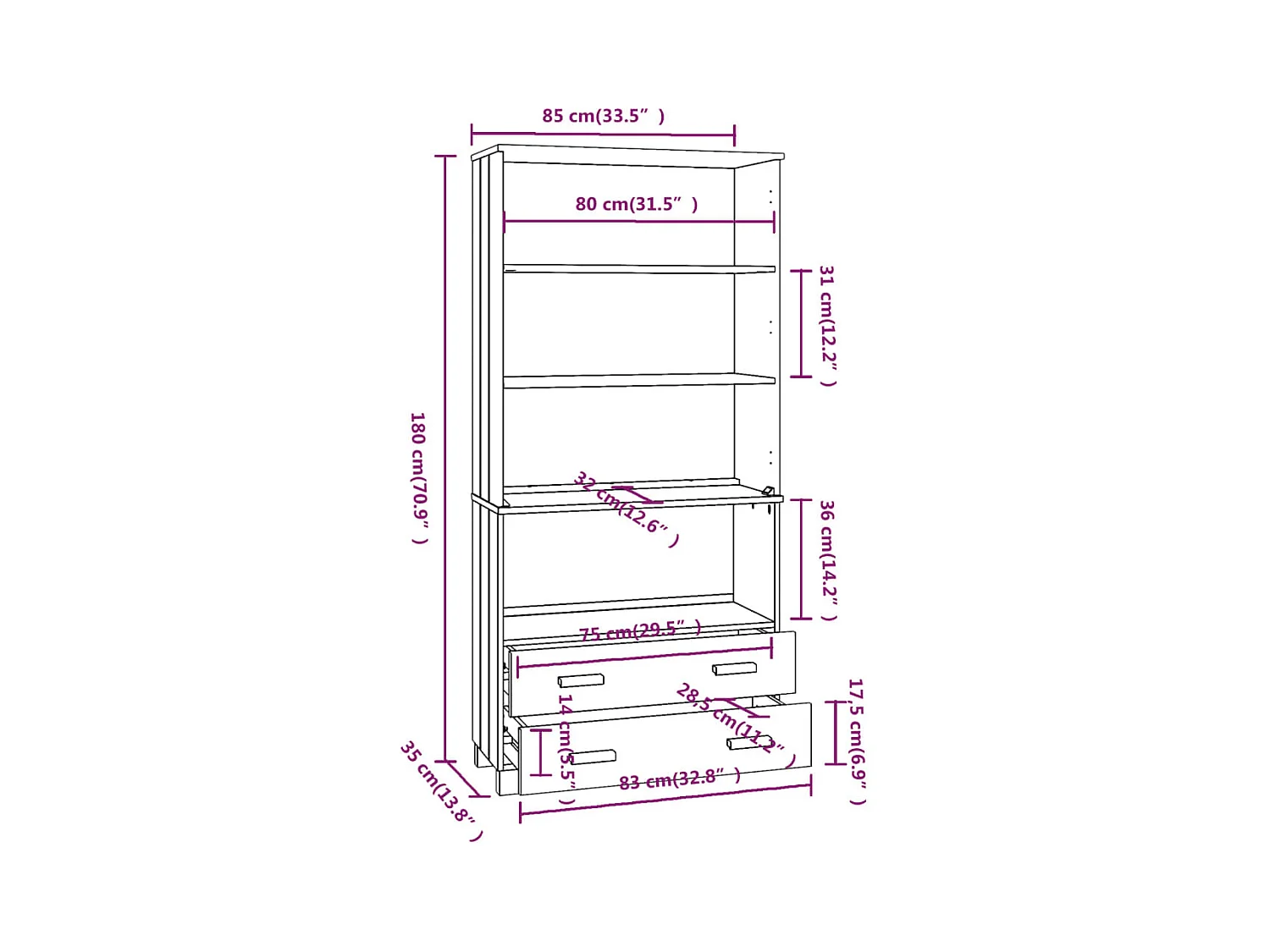 Buffet credenza cassettiera mobile contenitore organizer cucina soggiorno soggiorno legno di pino massiccio marrone miele 02_0032151