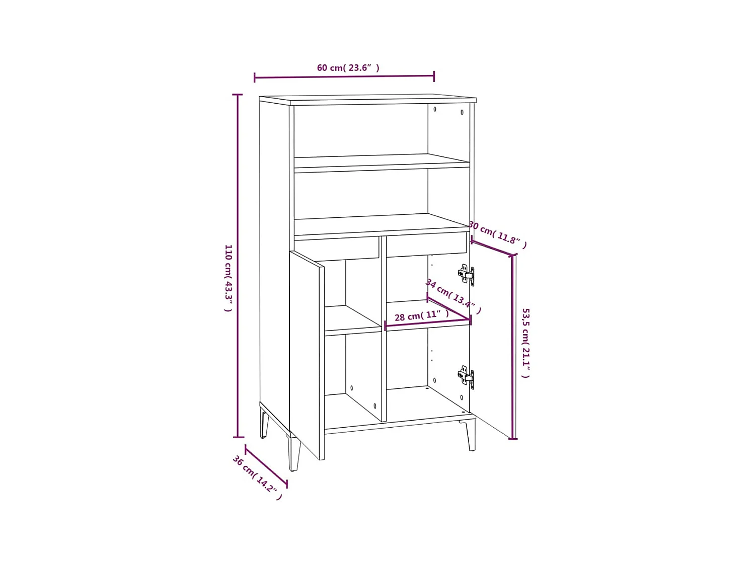 Aparador cómoda cómoda armario mueble organizador cocina salón salón alto Sonoma 60 x 36 x 110 cm madera contrachapada gris 02_0035383