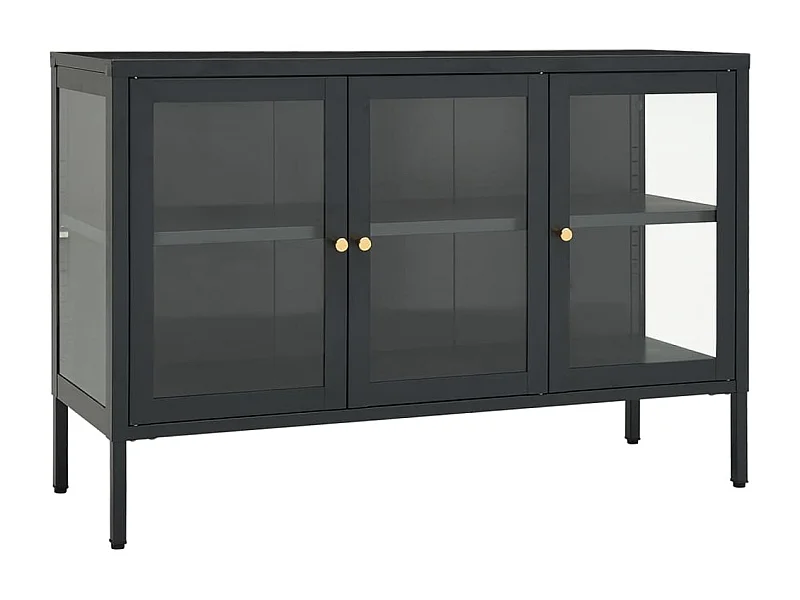 Credenza cassettiera armadio contenitore organizer cucina soggiorno soggiorno 105 x 35 x 70 cm acciaio e vetro antracite 02_0029690
