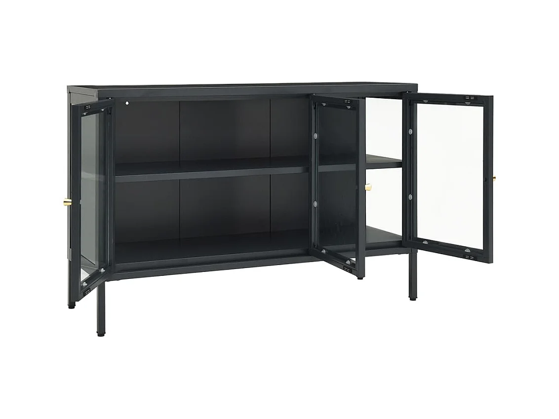 Aparador cômoda armário organizador de unidade cozinha sala sala 105 x 35 x 70 cm aço e vidro antracite 02_0029690