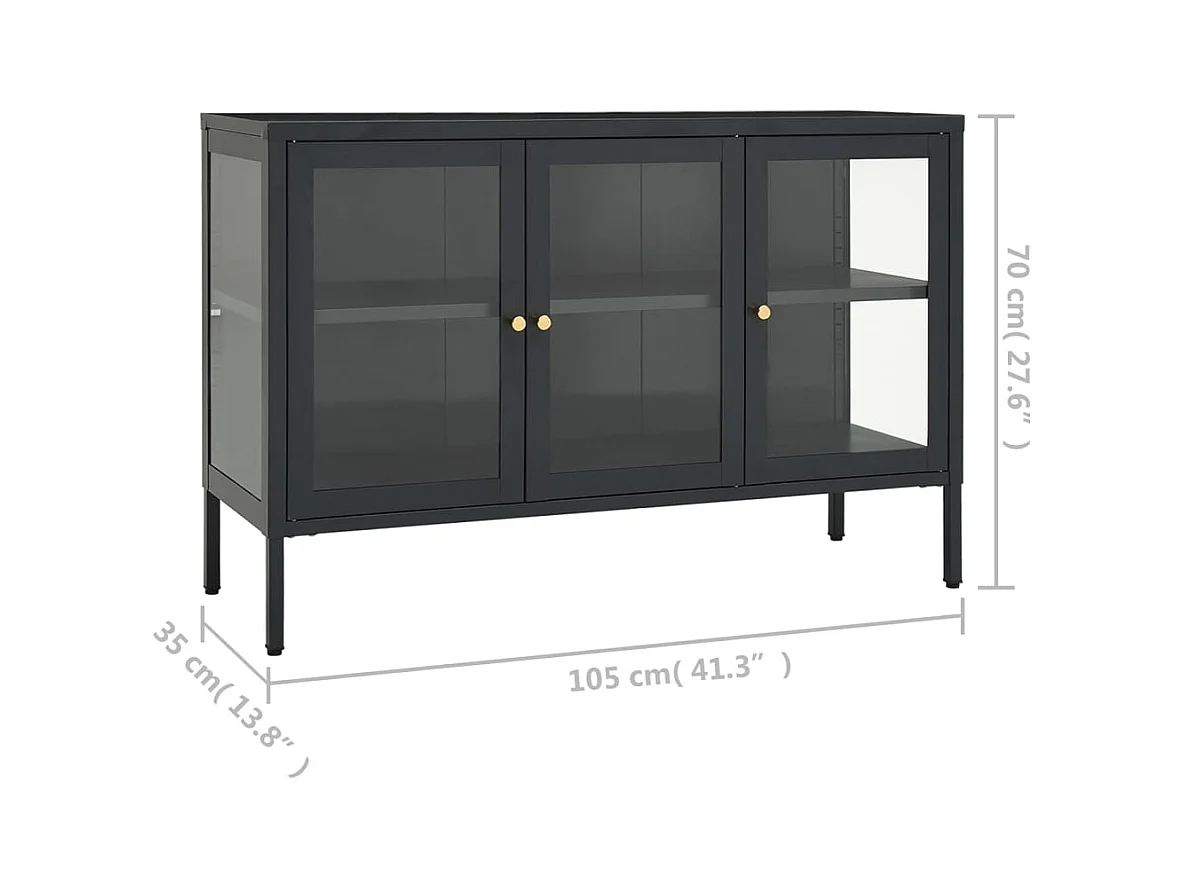 Aparador cômoda armário organizador de unidade cozinha sala sala 105 x 35 x 70 cm aço e vidro antracite 02_0029690
