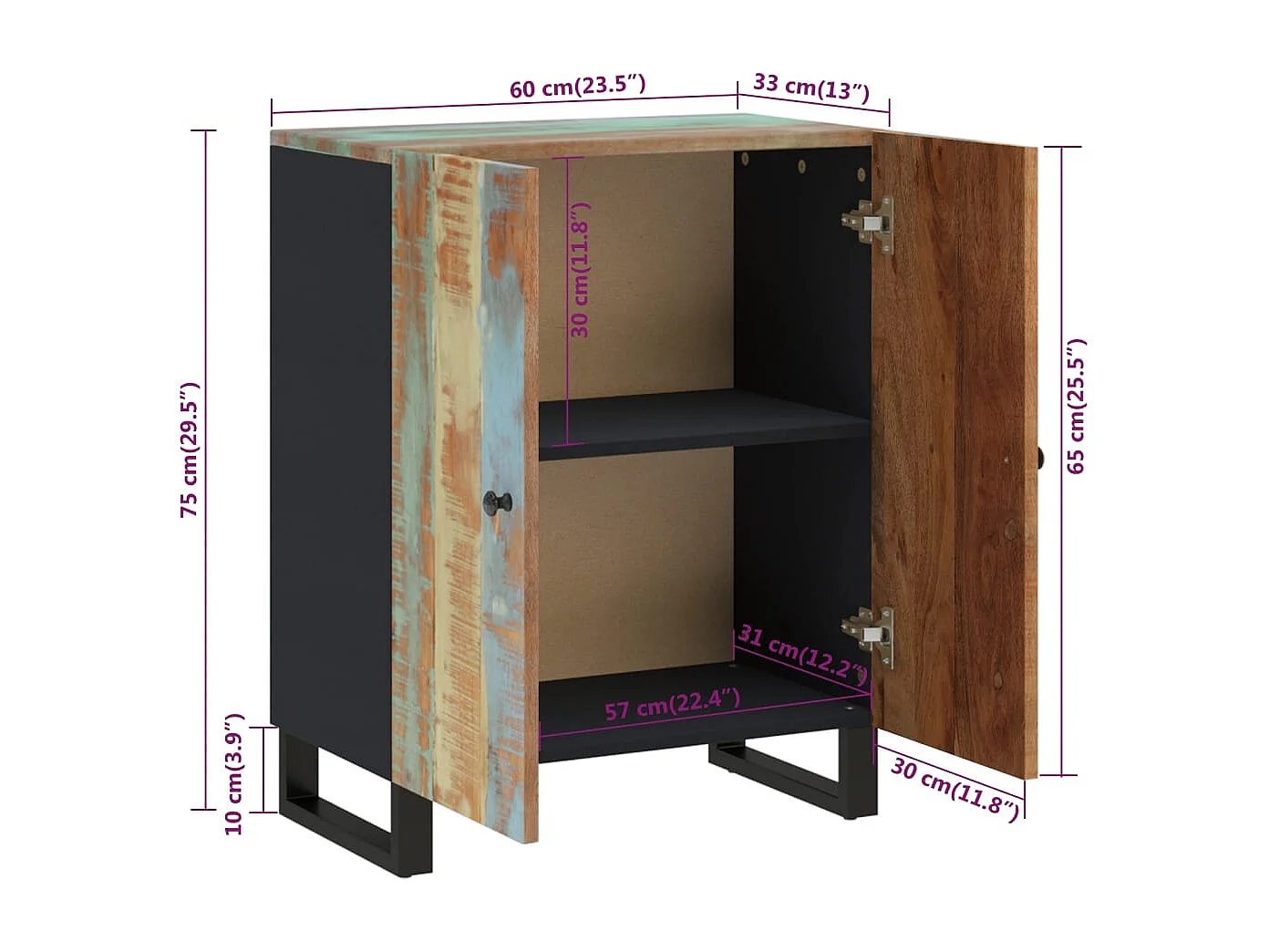 Buffet aparador cômoda armário unidade de armazenamento organizador cozinha sala sala 60 x 33 x 75 cm madeira recuperada maciça marrom 02_0029614