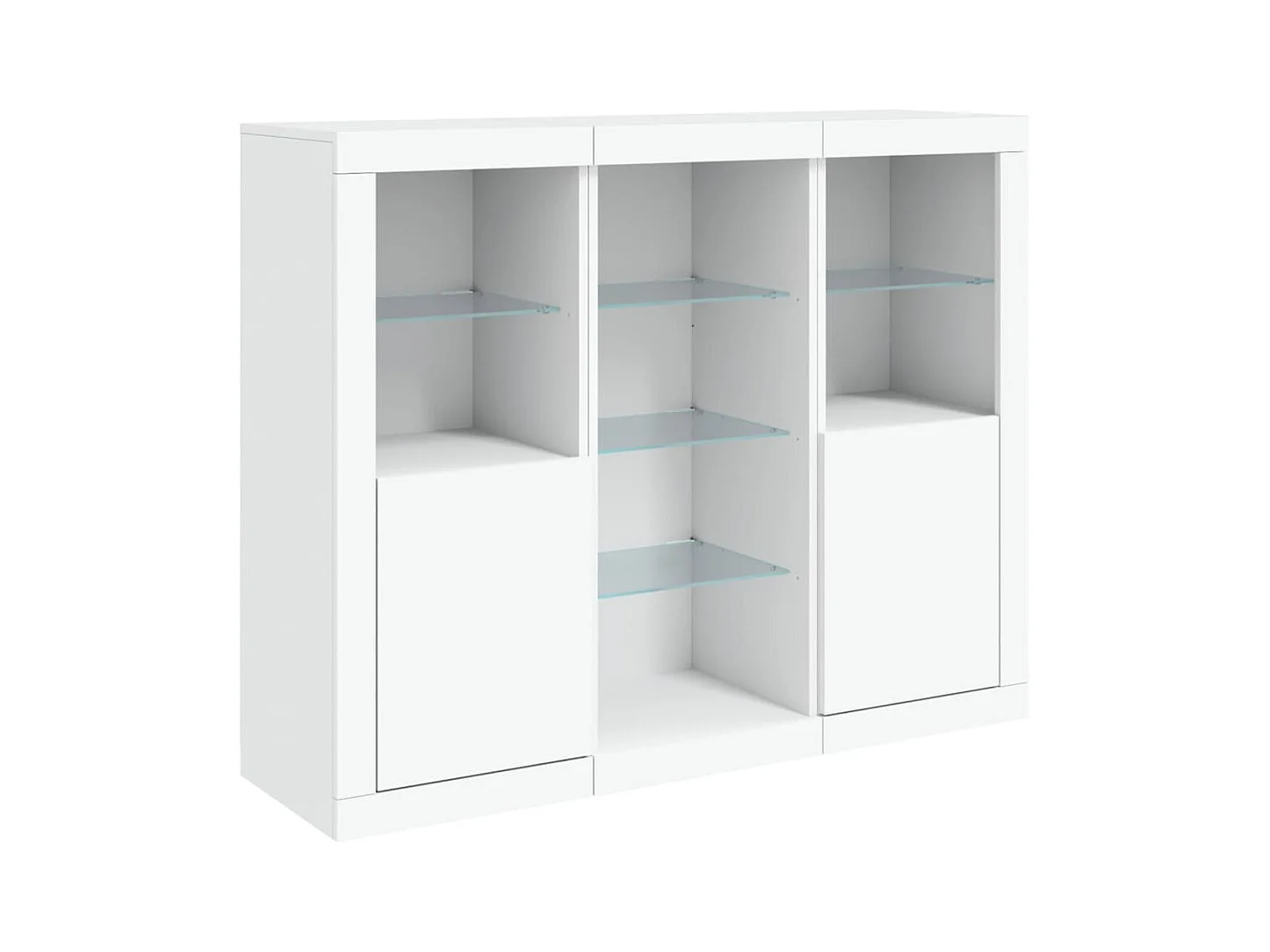 Aparador Aparador Cómoda Gabinete Unidad de Almacenamiento Organizador Cocina Sala de Estar con Luces LED 3 Piezas Madera de Ingeniería Blanca 02_0037199