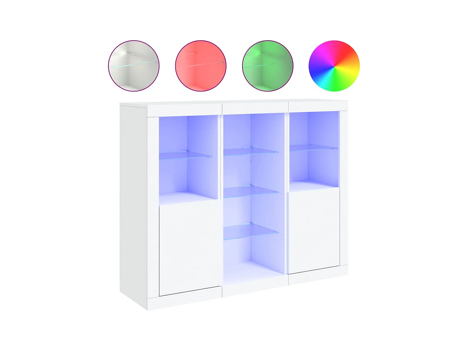 Aparador Aparador Cómoda Gabinete Unidad de Almacenamiento Organizador Cocina Sala de Estar con Luces LED 3 Piezas Madera de Ingeniería Blanca 02_0037199