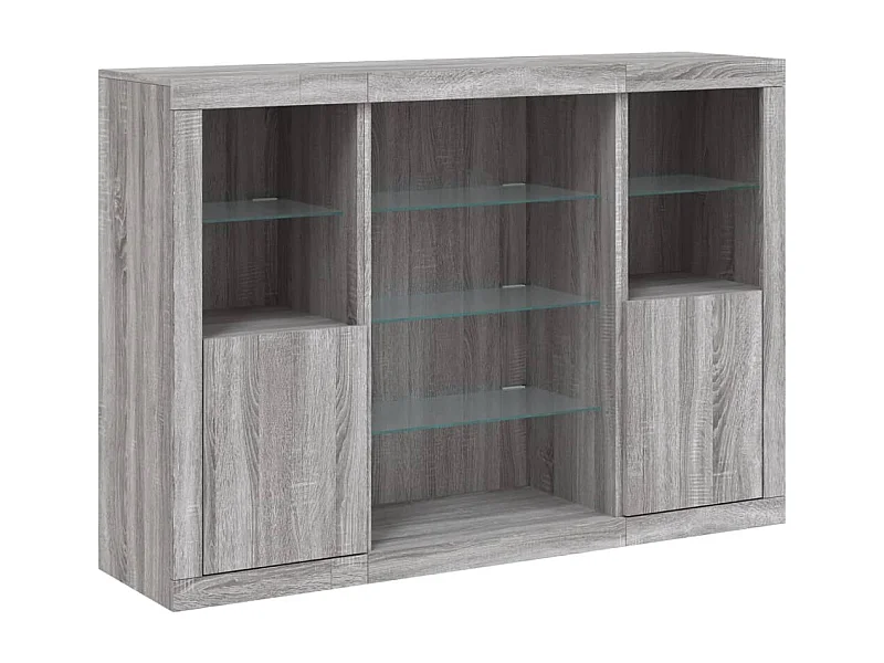 Credenza credenza cassettiera mobile contenitore organizer cucina soggiorno con luci a LED 3 pezzi Sonoma MDF grigio 02_0037235