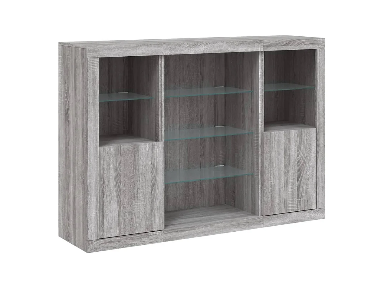 Credenza credenza cassettiera mobile contenitore organizer cucina soggiorno con luci a LED 3 pezzi Sonoma MDF grigio 02_0037235