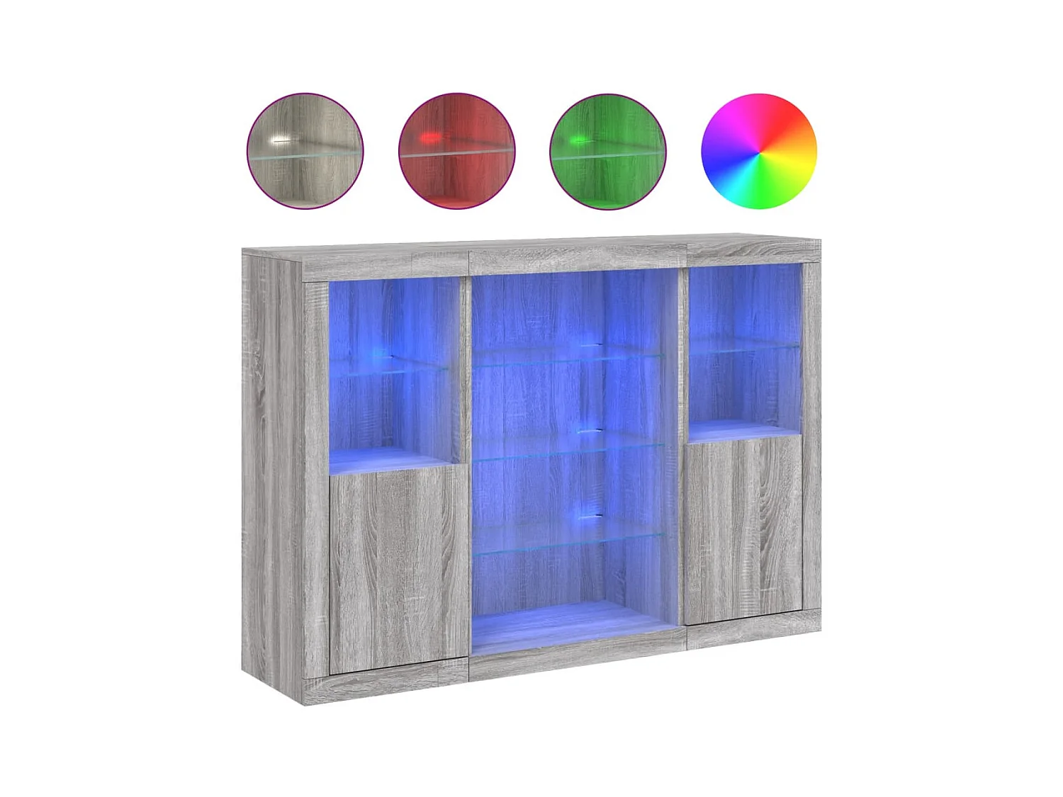 Credenza credenza cassettiera mobile contenitore organizer cucina soggiorno con luci a LED 3 pezzi Sonoma MDF grigio 02_0037235