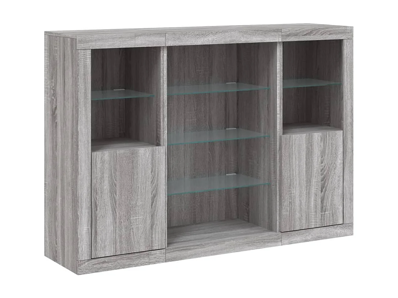 Credenza credenza cassettiera mobile contenitore organizer cucina soggiorno con luci a LED 3 pezzi Sonoma MDF grigio 02_0037235