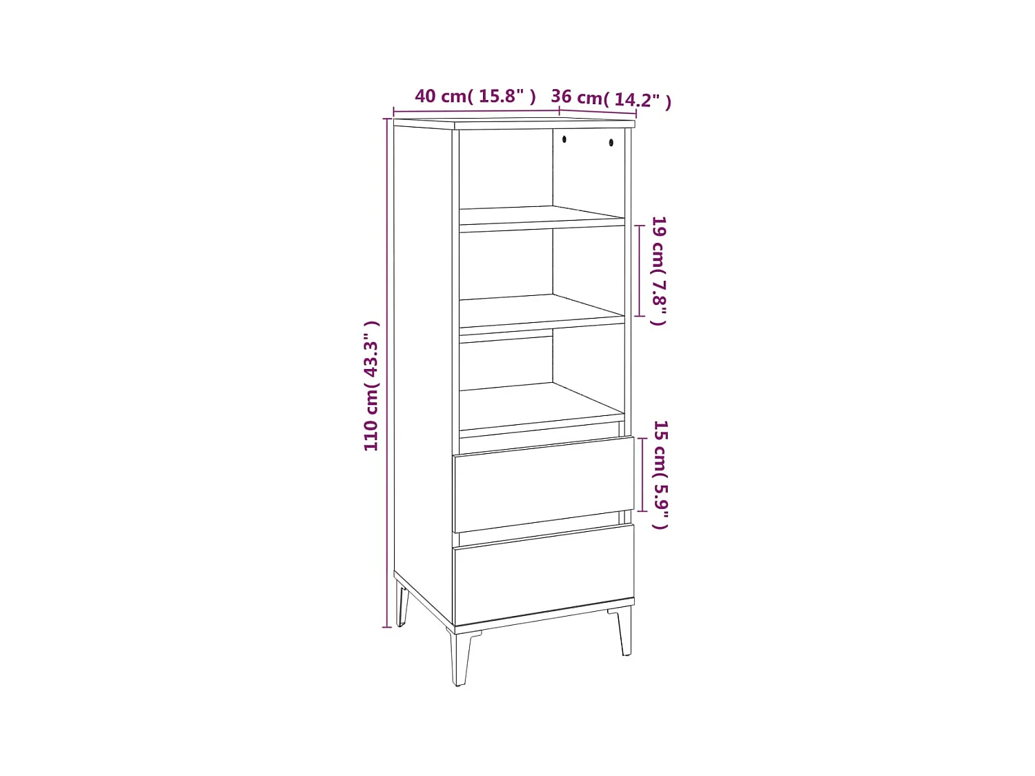 Aparador buffet cómoda armario mueble organizador cocina salón salón alto 40 x 36 x 110 cm madera contrachapada gris 02_0034436