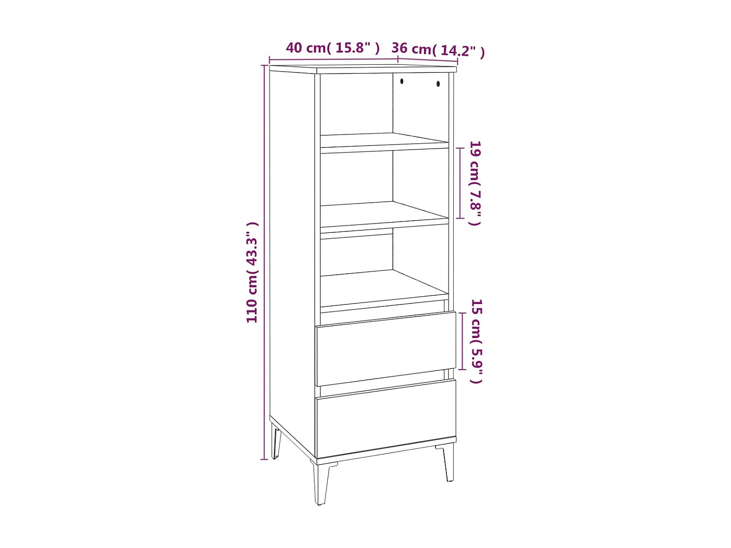 Aparador buffet cómoda armario mueble organizador cocina salón salón alto 40 x 36 x 110 cm madera contrachapada gris 02_0034436