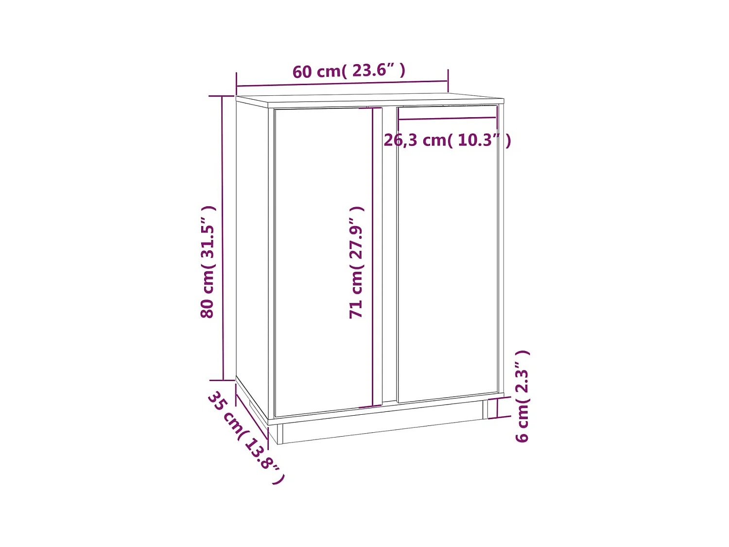 Credenza cassettiera cassettiera mobile contenitore organizer cucina soggiorno soggiorno 60 x 35 x 80 cm legno massello di pino nero 02_0036001