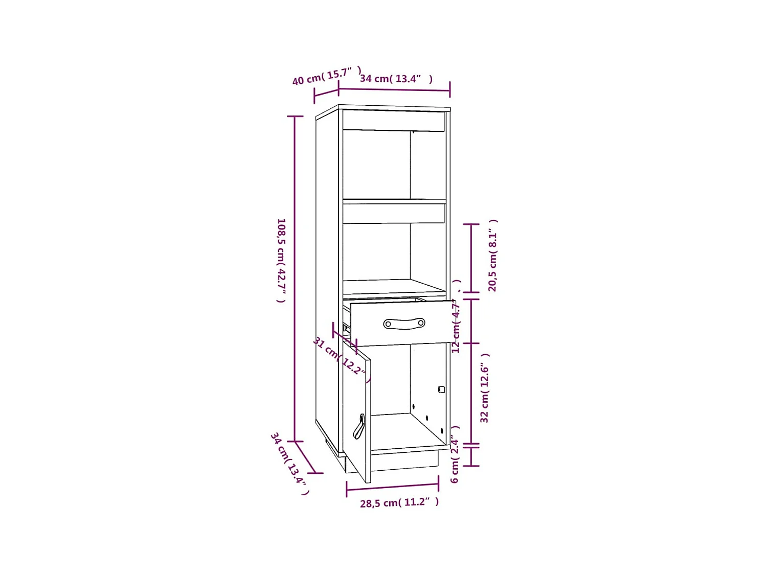 Credenza buffet cassettiera mobile contenitore organizer cucina soggiorno soggiorno alto 34 x 40 x 108,5 cm legno di pino massiccio marrone 02_0034752