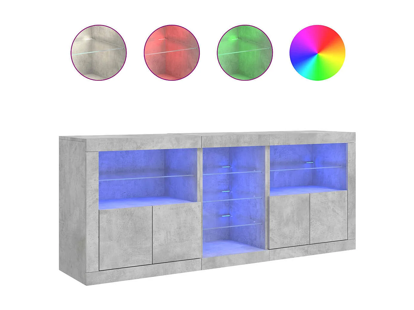 Aparador cómoda cómoda armario mueble organizador cocina salón salón con luces LED 162 x 37 x 67 cm gris 02_0029981