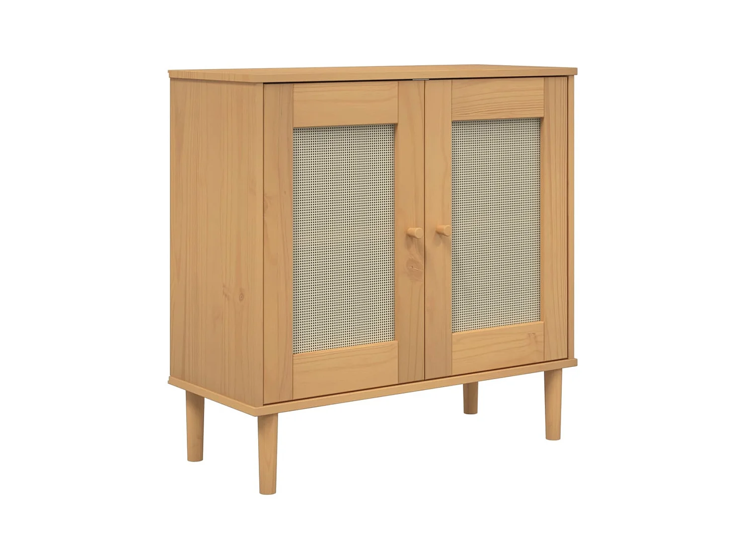 Credenza cassettiera cassettiera mobile contenitore organizer cucina soggiorno soggiorno effetto rattan 80 x 35 x 80 cm legno di pino massiccio marrone 02_0036231