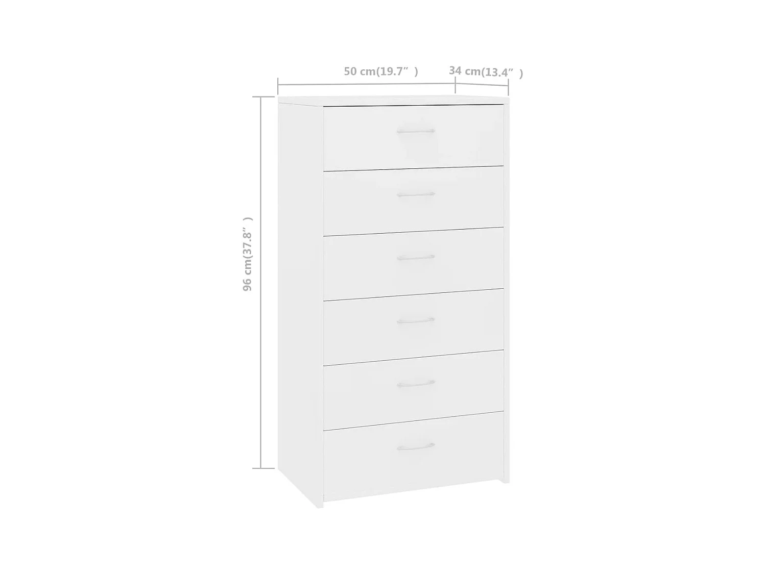 Aparador Cómoda Armario Unidad de Almacenamiento Organizador Cocina Salón Salón con 6 Cajones 50 x 34 x 96 cm Blanco Madera Contrachapada 02_0029756