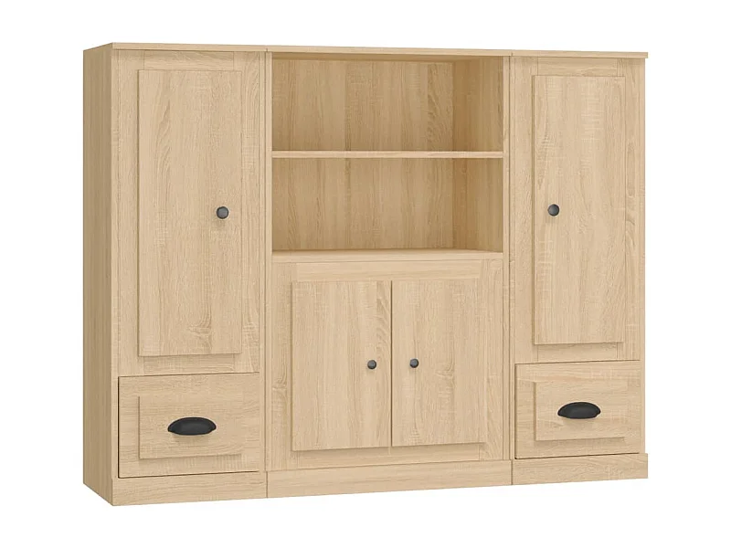 Credenza buffet cassettiera mobile contenitore organizer cucina soggiorno soggiorni 3 pezzi Sonoma MDF marrone 02_0037104