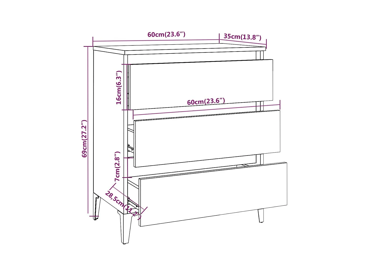 Buffet aparador cômoda armário unidade de armazenamento organizador cozinha sala sala 60 x 35 x 69 cm madeira trabalhada marrom 02_0030974