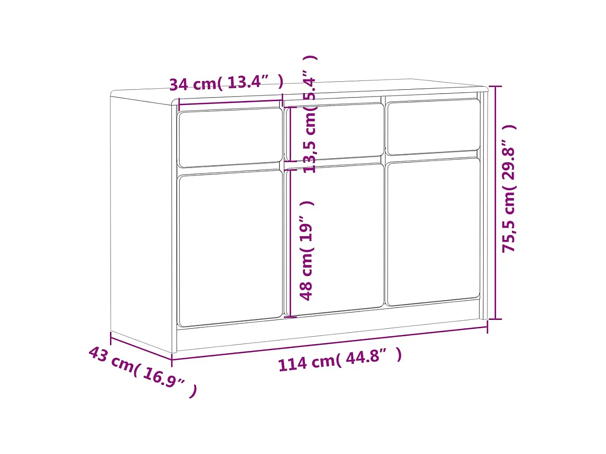 Credenza buffet cassettiera mobile contenitore organizer cucina soggiorno soggiorniAUDA 114 x 43 x 75,5 cm legno massello di pino marrone 02_0036220