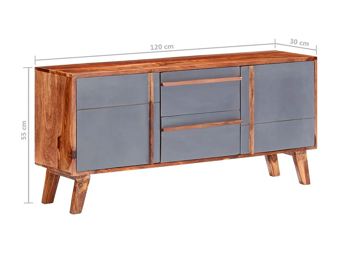Credenza buffet cassettiera mobile contenitore organizer cucina soggiorno soggiorno 120 x 30 x 55 cm legno massiccio grigio 02_0031779