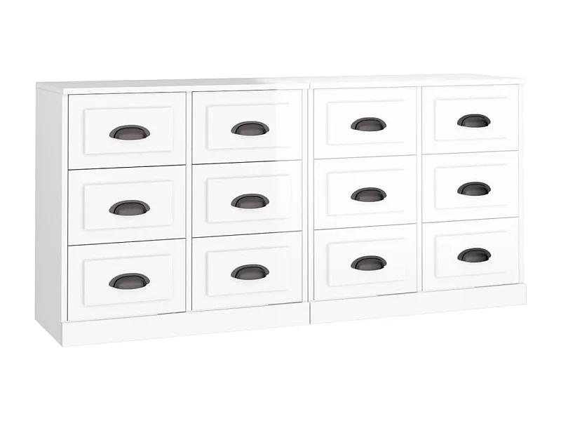 Credenza buffet cassettiera mobile contenitore organizer cucina soggiorno soggiorni set da 2 derivati ​​del legno bianco lucido 02_0036723