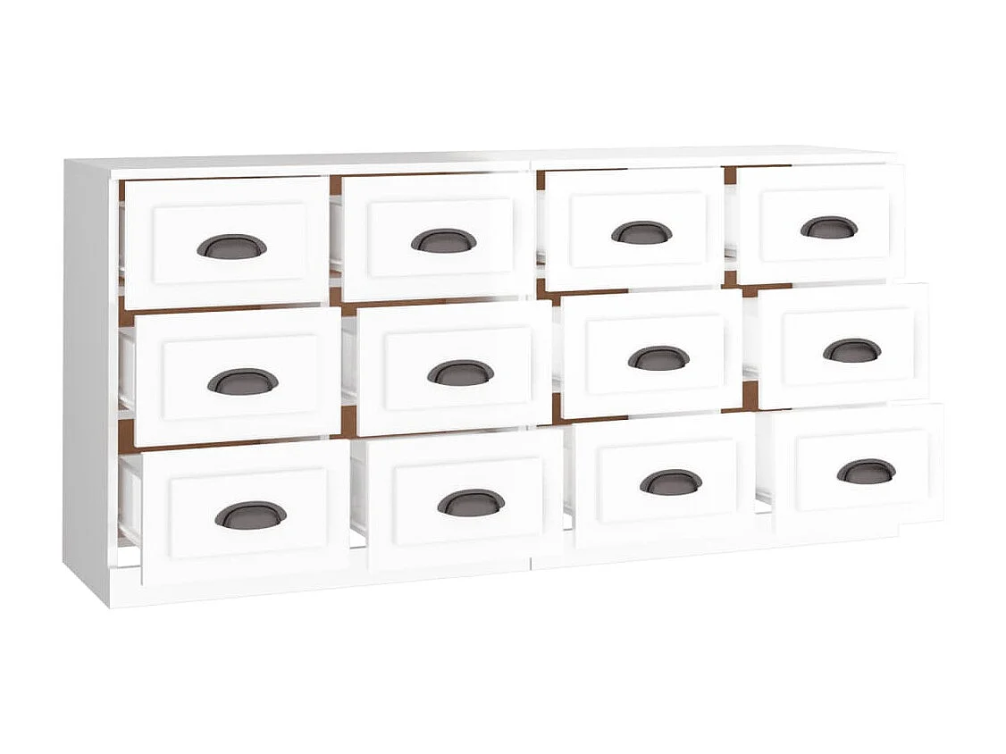 Credenza buffet cassettiera mobile contenitore organizer cucina soggiorno soggiorni set da 2 derivati ​​del legno bianco lucido 02_0036723