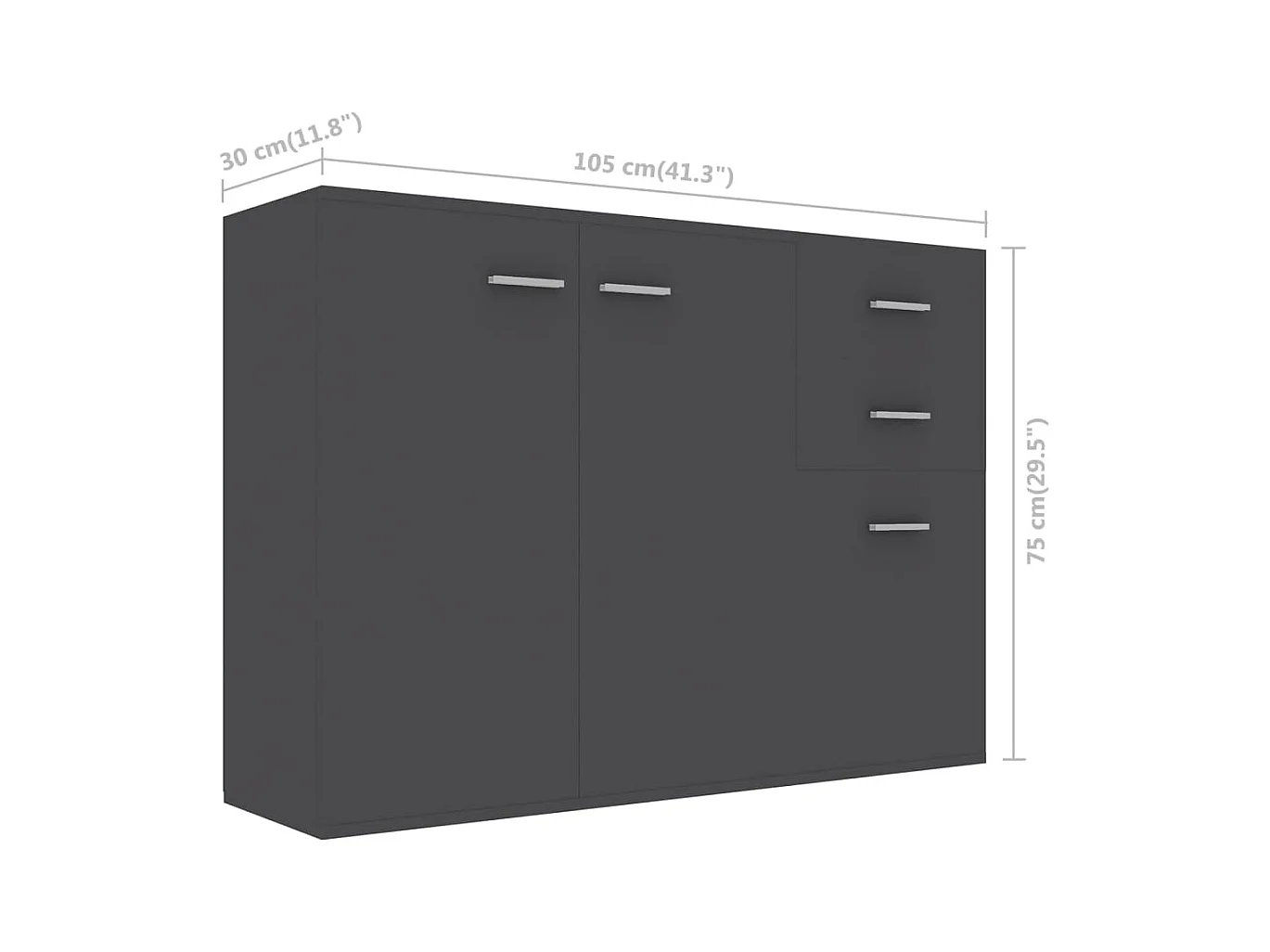 Aparador cómoda cómoda armario mueble organizador cocina salón salón 105 x 30 x 75 cm madera contrachapada gris 02_0031771