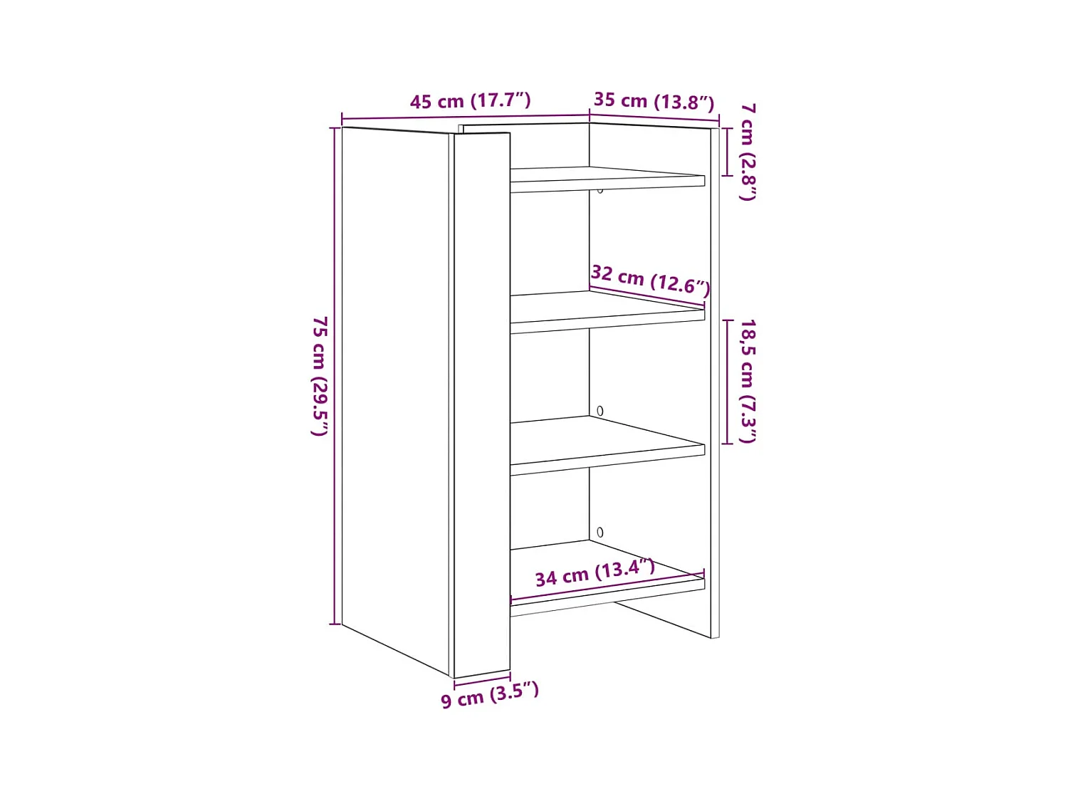 Buffet aparador cômoda armário unidade de armazenamento organizador cozinha sala sala 45 x 35 x 75 cm madeira trabalhada marrom 02_0030947