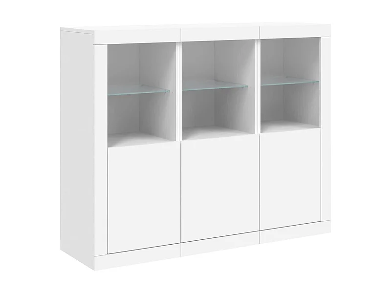 Aparador Aparador Cómoda Gabinete Unidad de Almacenamiento Organizador Cocina Sala de Estar con Luces LED 3 Piezas Madera de Ingeniería Blanca 02_0037198