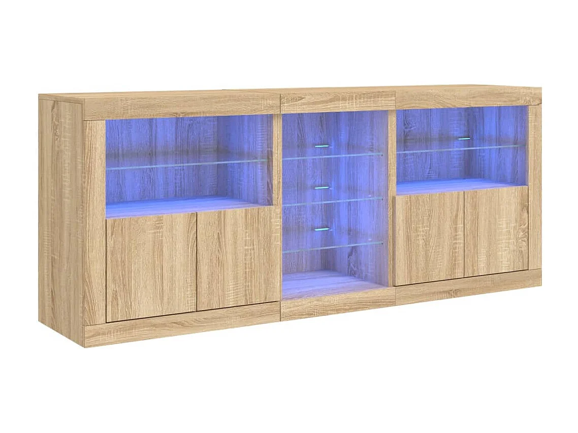 Aparador buffet cómoda armario mueble organizador cocina salón salón con luces LED sonoma 181,5 x 37 x 67 cm marrón 02_0029950